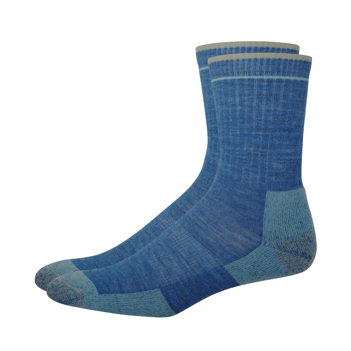 Pair of blue merino wool outdoor socks. 