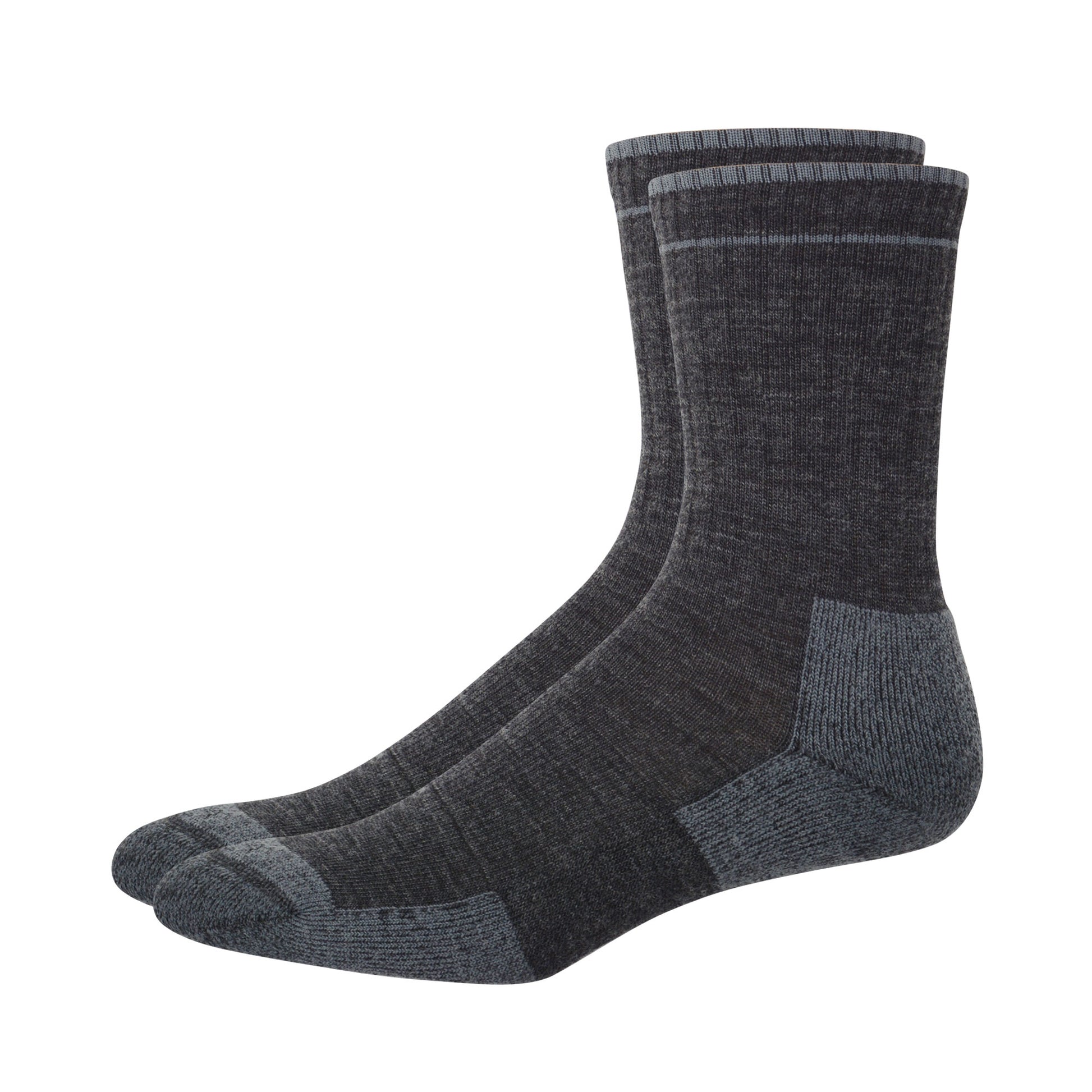 Pair of dark gray merino wool trail socks. 